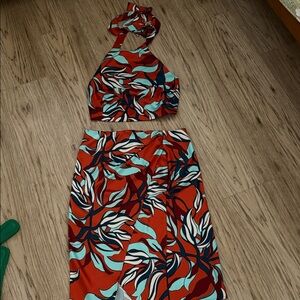 Tropical Halter Top and Skirt Set